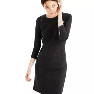 J Crew Structured Knit Zip Sheath Dress (Black / 0) (Style B6128)